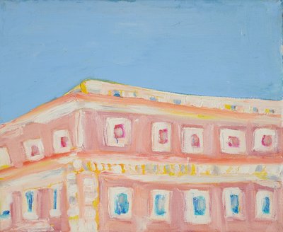 Felroze gebouw door Tamara Jare