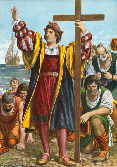 Christopher Columbus arriveert in de Nieuwe Wereld door Tancredi Scarpelli