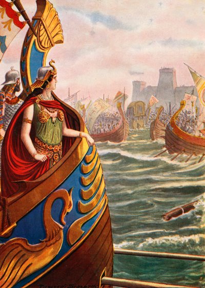 Cleopatra bij de slag bij Actium door Tancredi Scarpelli