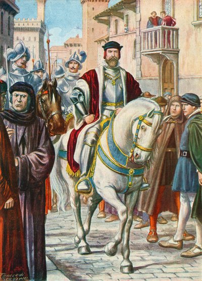 Cosimo I met zijn Spaanse en Duitse bewakers die hem altijd volgden door Tancredi Scarpelli