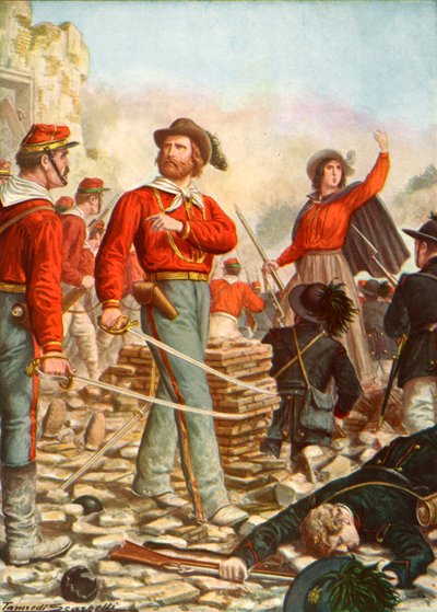 Garibaldi en zijn vrouw, Anita, verdedigen Rome in 1849 door Tancredi Scarpelli
