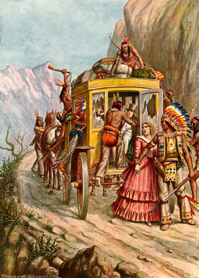 Rode indianen vallen een wagen aan door Tancredi Scarpelli