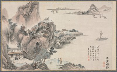Een van de acht gezichten op de Xiao en Xiang rivieren door Tani Buncho