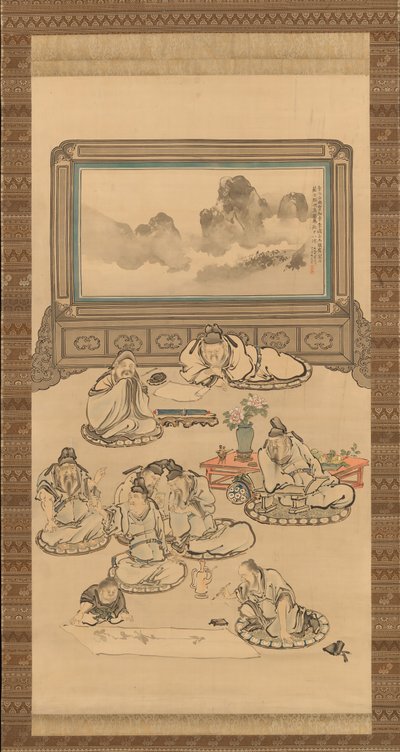 De acht onsterfelijken van de wijnbeker, 1828 door Tani Buncho