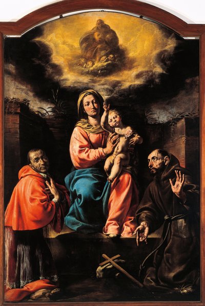 Schilderij van Madonna en Kind met Sint Franciscus en Sint Charles door Tanzio da Varallo