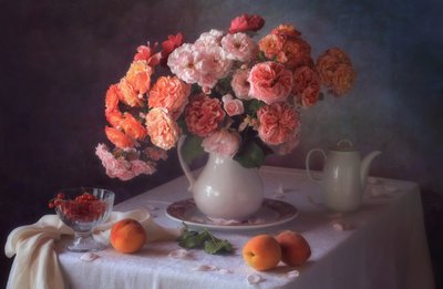Perziken en tuinrozen door Tatyana Skorokhod