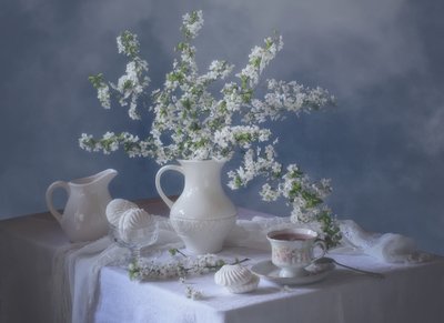 White Blooms Theetijd door Tatyana Skorokhod