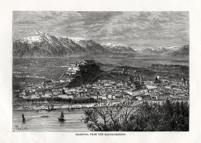Salzburg, vanaf de Kapuzinerberg, Oostenrijk, 19e eeuw door Taylor