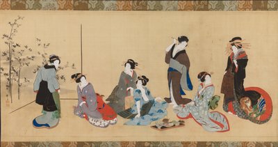 Vrouwelijke parodie op de Zeven Filosofen van het Bamboebos Detail door Teisai Hokuba