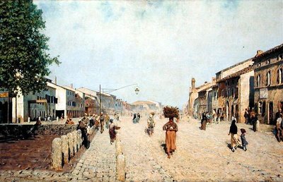 Een Straat in Ravenna in de Buitenwijk van Porta Adriana door Telemaco Signorini