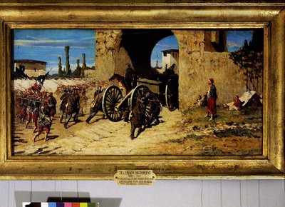 Avanti a braccia, intocht van de Franse zouaven en de Toscaanse artillerie in Rubiera door Telemaco Signorini