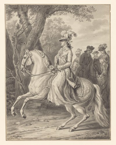 Wilhelmina van Pruisen, prinses van Oranje-Nassau, te paard door Tethart Philip Christian Haag (signed by artist)