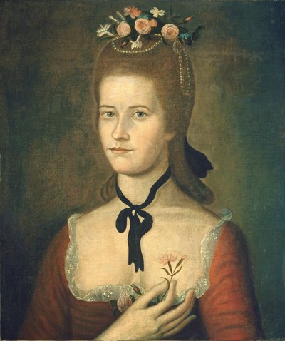 Portret van een dame in het rood, ca. 1785-1790 (olieverf op doek) door The Sherman Limner
