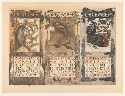 Kalenders voor oktober, september en december 1903 door Theo van Hoytema