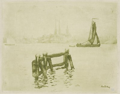Gezicht op Amsterdam door Théo van Rysselberghe