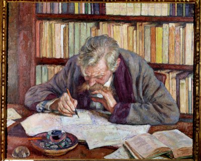Portret van de Belgische dichter Emile Verhaeren aan zijn bureau door Théo van Rysselberghe