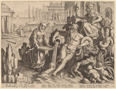 De Vestaalse maagd Tuccia door Theodor Galle after Jan van der Straet