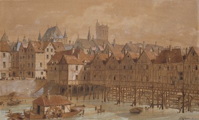 Het Grand Chatelet en de Pont aux Meuniers door Theodor Josef Hubert Hoffbauer