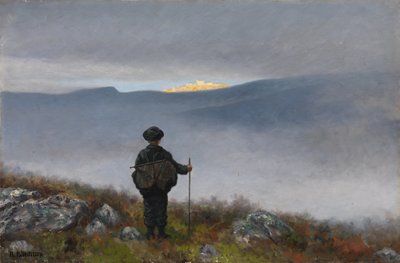 Ver, ver weg glinsterde het paleis van Soria Moria als goud door Theodor Kittelsen