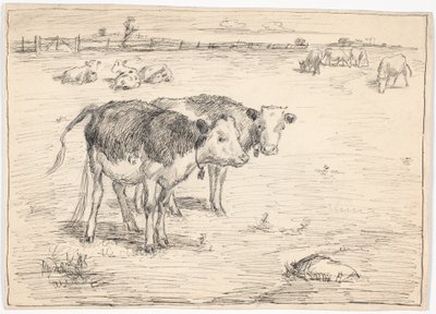 Een paar kalveren op "Fladen", Saltholm door Theodor Philipsen