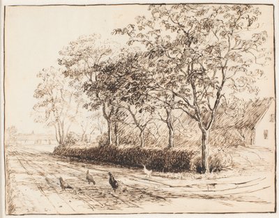 Kippen buiten een boerderij in Kastrup. Katrupvejen door Theodor Philipsen