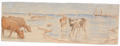 Koeien en Kalveren bij de Inschepingsplaats op Saltholm (schets voor decoratie van punchkom) door Theodor Philipsen