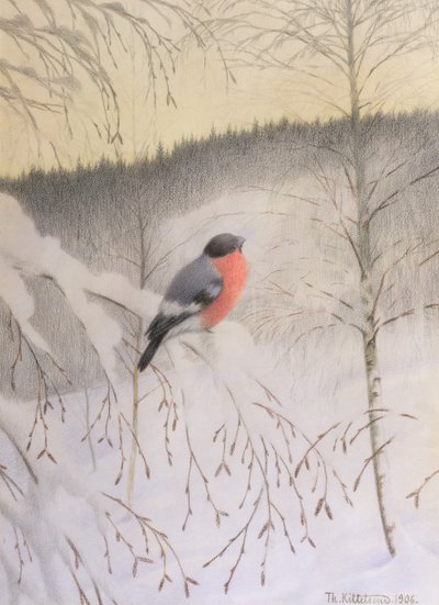 Goudvink op IJzige Tak door Theodor Kittelsen