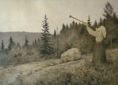 Onder de bergen klinkt een blaasinstrument door Theodor Severin Kittelsen
