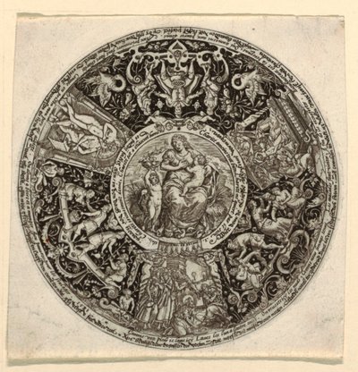 Ontwerp voor een gegraveerde tazza met een allegorie van liefdadigheid door Theodor de Bry