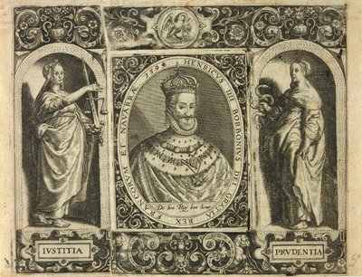 Henricus IIII Borbonius Dei Gratia Rex Francorum et Navarrae 1595 / Bry, Jean Théodore de door Theodor de Bry