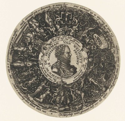 Medaillon met de buste van Kapitein van Wijsheid, Theodor de Bry, ca. 1577 - ca. 1578 door Theodor de Bry