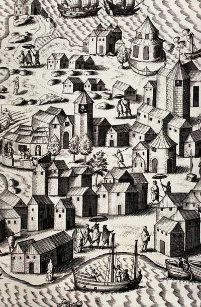 Haven van Macao in China door Theodor de Bry