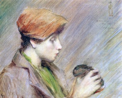 Suzanne Hoschedé met een konijn, 1891 door Theodore Earl Butler