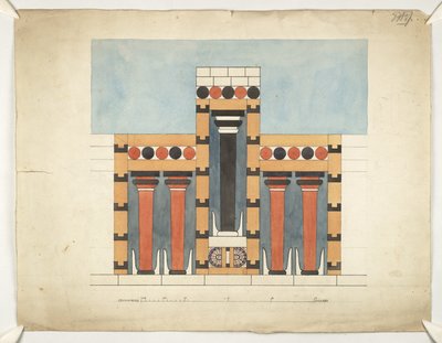 Herinterpretatie van het centrale drieledige heiligdom in de centrale hof van het paleis van Minos in Knossos (Evans Architectonische Plannen WW/15) door Theodore Fyfe