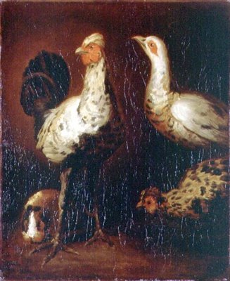Een haan, twee kippen en een cavia door Theodore Gericault
