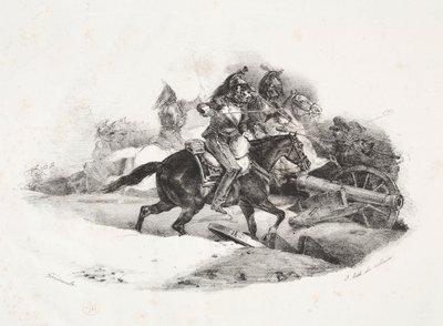 Cuirassiers die een artilleriebatterij aanvallen door Theodore Gericault