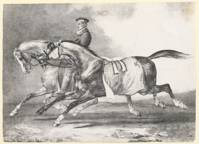 Twee dapple-grijze paarden die worden uitgelaten (Two Dapple-Grays Being Exercised) door Theodore Gericault