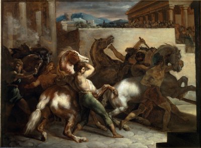 Vrije paardenrennen in Rome door Theodore Gericault