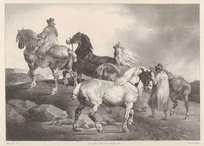 Paarden die naar een kermis worden gedreven door Theodore Gericault