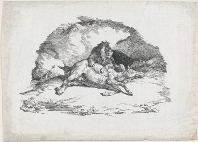 Leeuw die een paard verslindt door Theodore Gericault