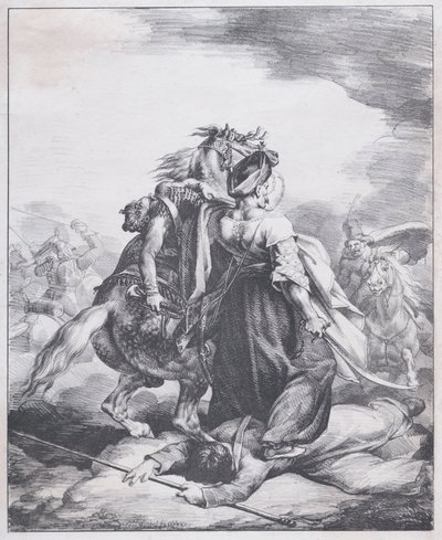Een Mamluk die een gewonde trompettist verdedigt door Theodore Gericault