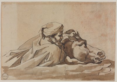 Man die een paard in het water vastgrijpt, naar Poussins Deluge recto, compositiestudie verso, ca. 18e eeuw door Theodore Gericault