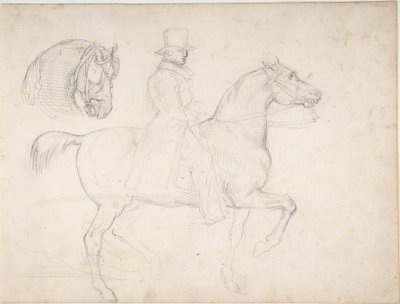 Man te paard, en studie van een paardenhoofd door Theodore Gericault