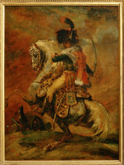 Officier van de Chasseurs a Cheval van de Garde Imperiale, opladen. Salon 1812 ... door Theodore Gericault