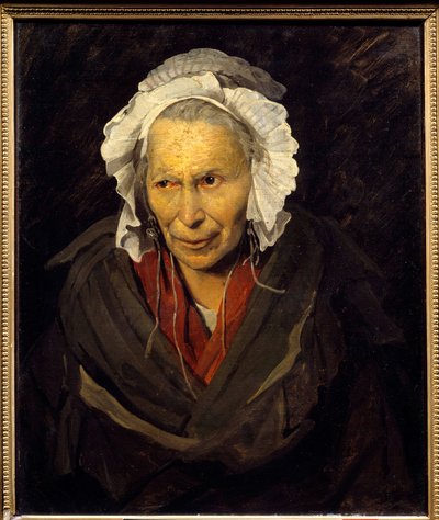 De hyena van de Salpêtrière of monomanie van jaloezie. Portret van een oude vrouw met een geestesziekte door Theodore Gericault