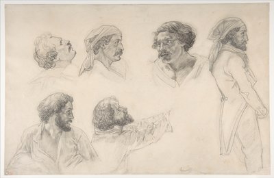 Zes studies voor Corréard en Savigny in het schilderij „Het vlot van de Medusa“ door Theodore Gericault