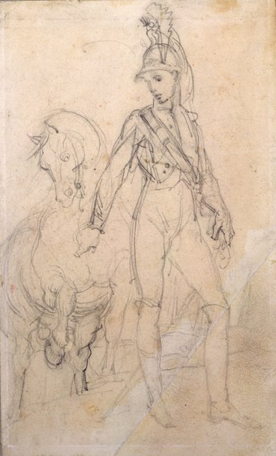 Studie van een dragonder en zijn paard door Theodore Gericault
