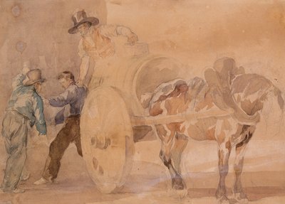 Drie mannen lossen een kar door Theodore Gericault