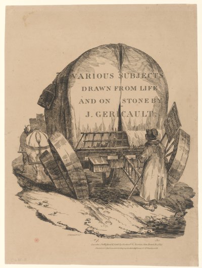 Een aangespannen wagen (Titel van de Engelse serie) [A Hitched Wagon or A Horse-Drawn Cart (Titelpagina van de Engelse serie) door Theodore Gericault