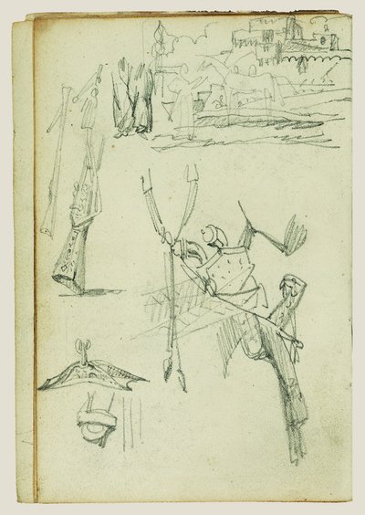 Wapenonderzoek, compositieonderzoek van een kasteelscène door Theodore Gericault